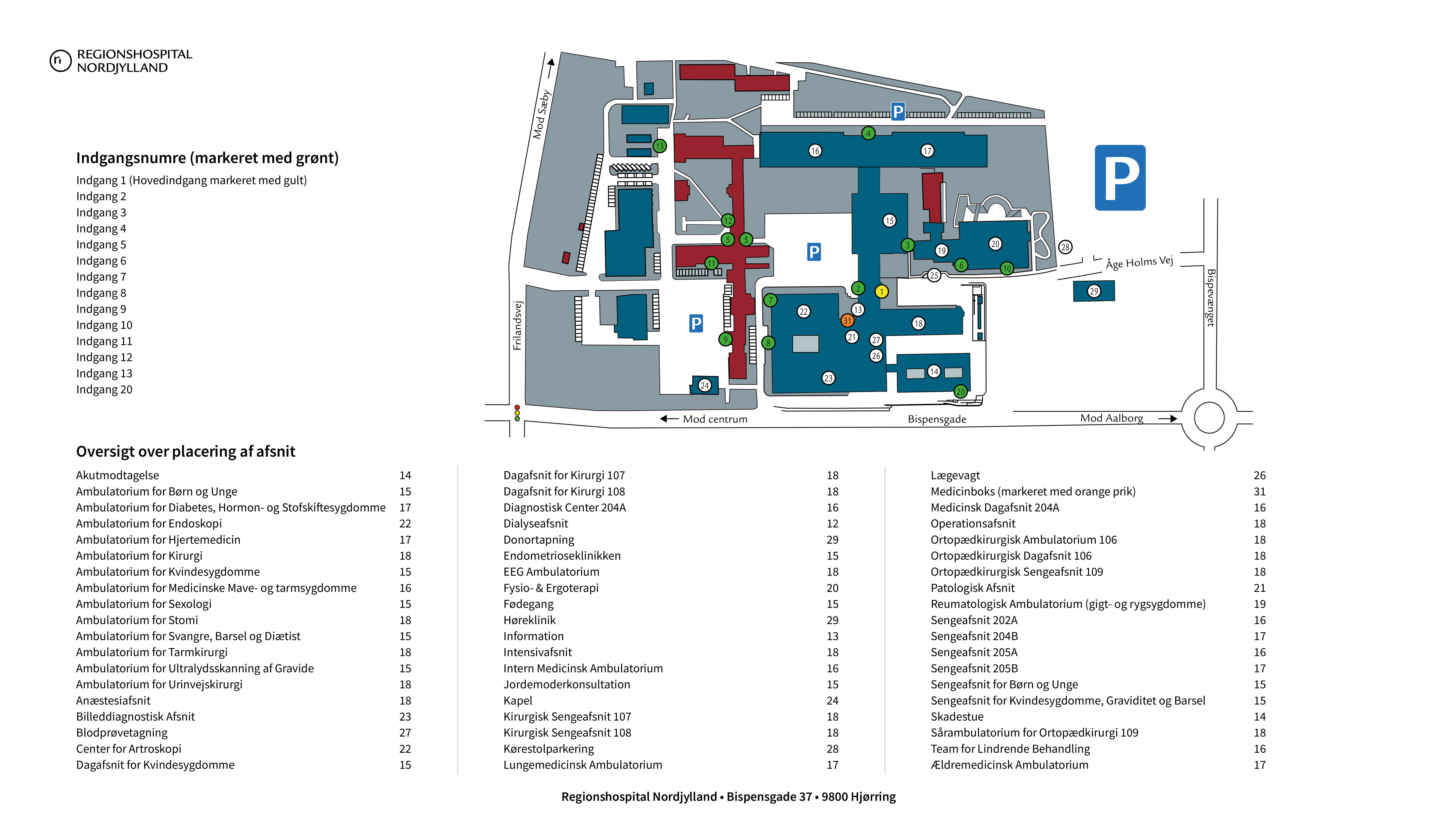 Kort over Regionshospital Nordjylland i Hjørring